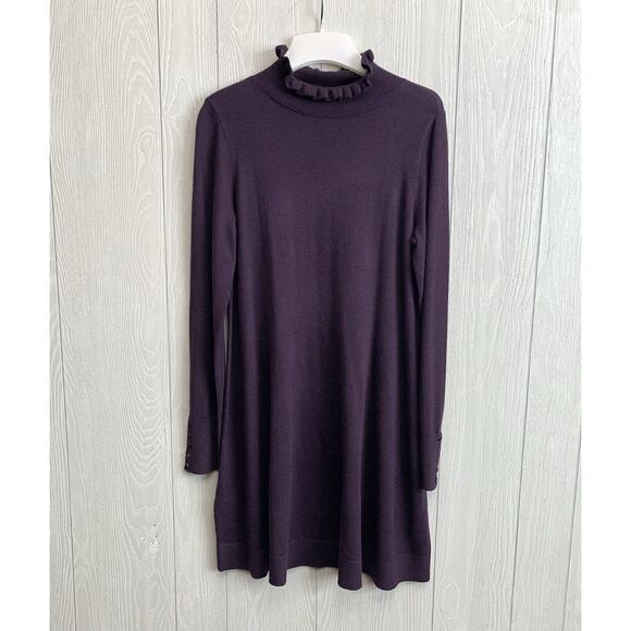 LOFT Purple Mock Neck Long Sleeve Knit Dress Medium NWT - Picture 1 of 5